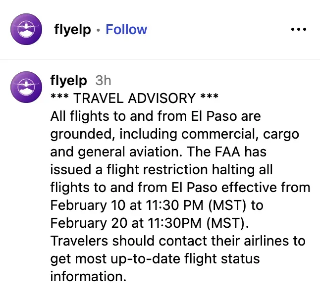 El Paso International Airport's post on Instagram