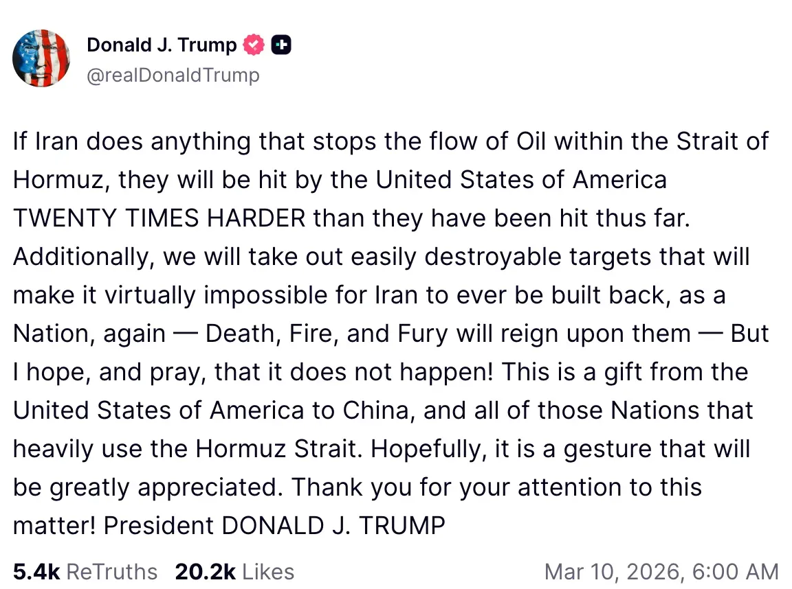 President Donald Trump's post on Truth Social