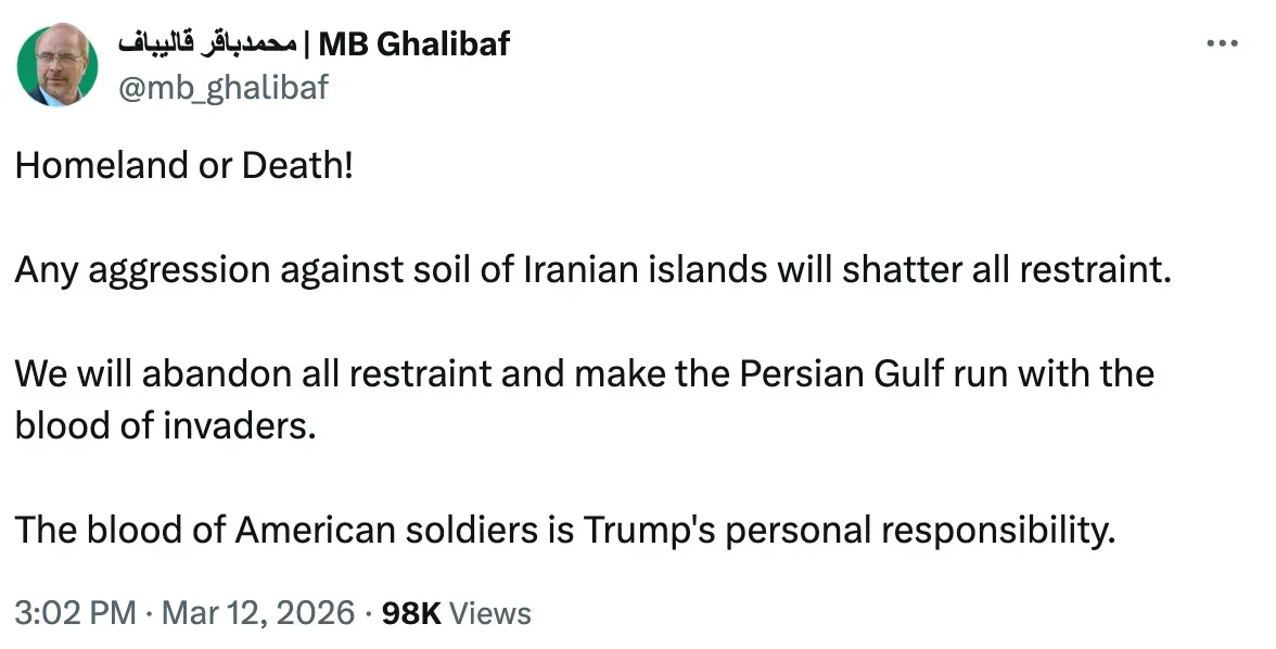 Mohammad Bagher Ghalibaf's post on X