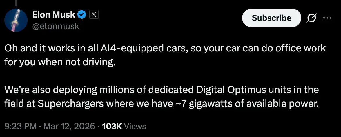 Elon Musk's post on X