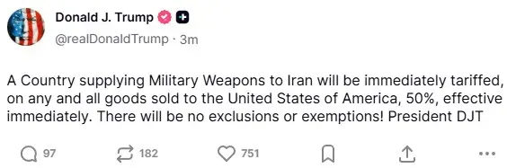 President Donald Trump's post on Truth Social