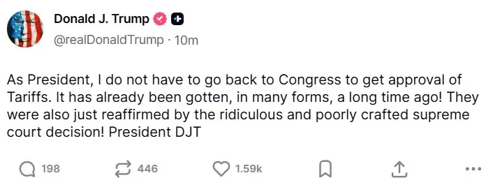 President Donald Trump's post on Truth Social