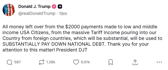 President Donald Trump's post on Truth Social