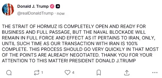 President Donald Trump's post on Truth Social