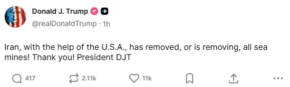 President Donald Trump's post on Truth Social