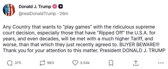 President Donald Trump's post on Truth Social