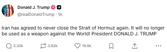 President Donald Trump's post on Truth Social