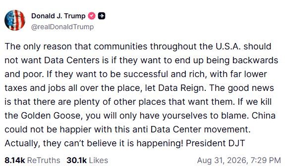 Donald Trump's post on Truth Social