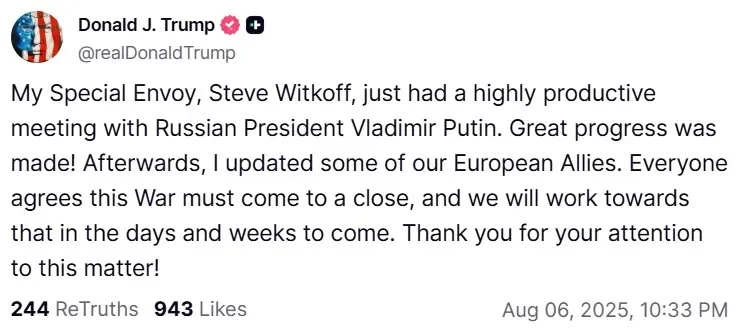 President Donald Trump's post on Truth Social