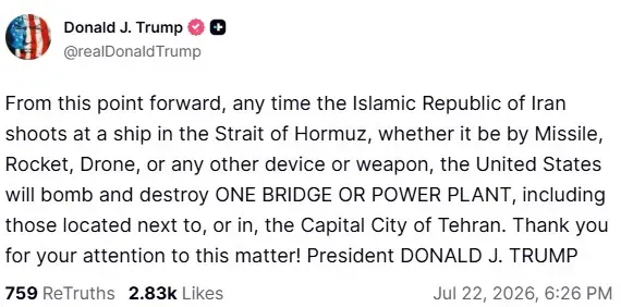 President Donald Trump's post on Truth Social