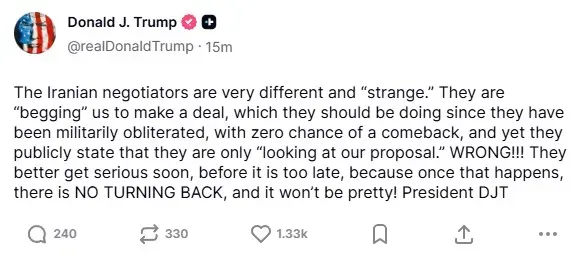 President Donald Trump's post on Truth Social