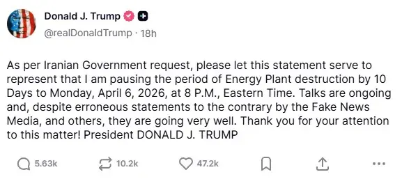 President Donald Trump's post on Truth Social