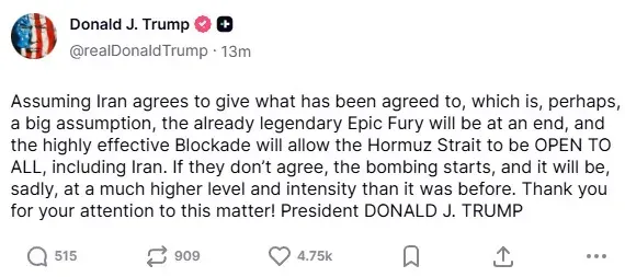 President Donald Trump's post on Truth Social