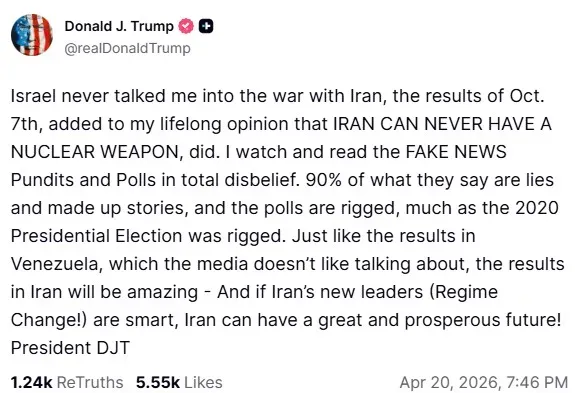 President Donald Trump's post on Truth Social