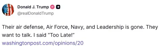 President Donald Trump's post on Truth Social