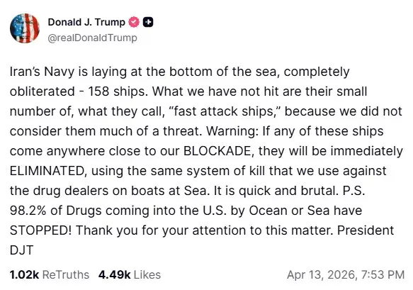 President Donald Trump's post on Truth Social