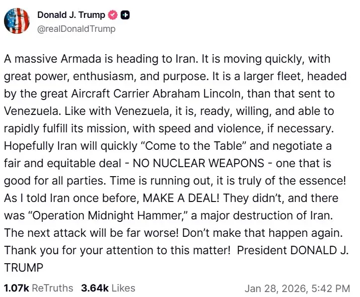 President Donald Trump's post on Truth Social