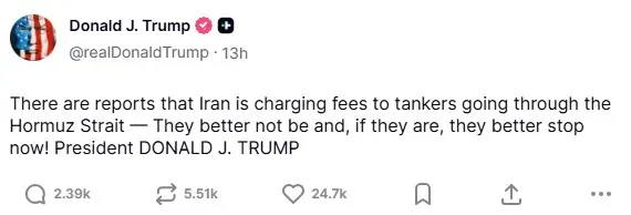 President Donald Trump's post on Truth Social