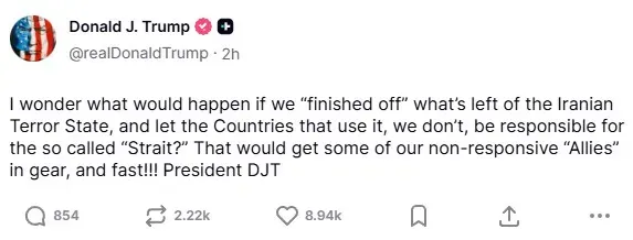 President Donald Trump's post on Truth Social