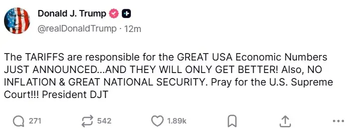 President Donald Trump's post on Truth Social