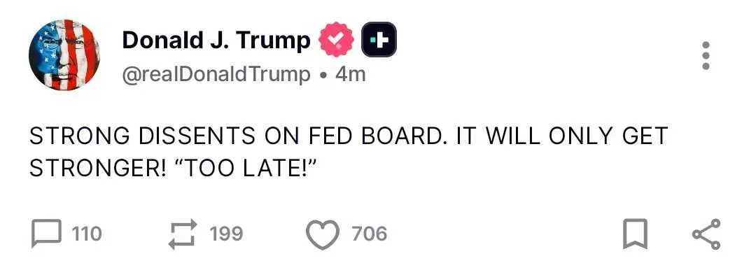 President Donald Trump's post on Truth Social