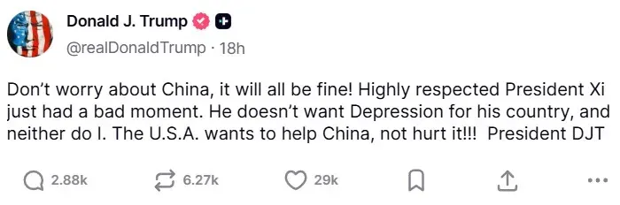 President Donald Trump's post on Truth Social