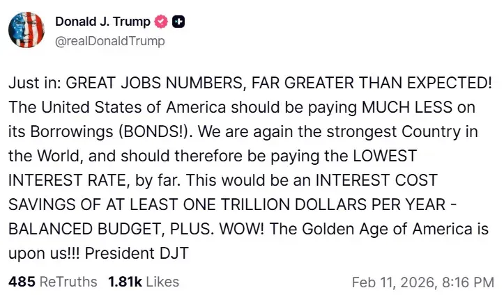 President Donald Trump's post on Truth Social