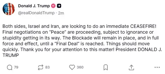 President Donald Trump's post on Truth Social