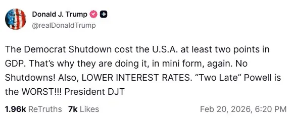 President Donald Trump's post on Truth Social