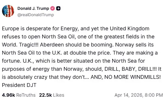 President Donald Trump's post on Truth Social