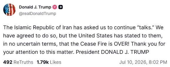 President Donald Trump's post on Truth Social