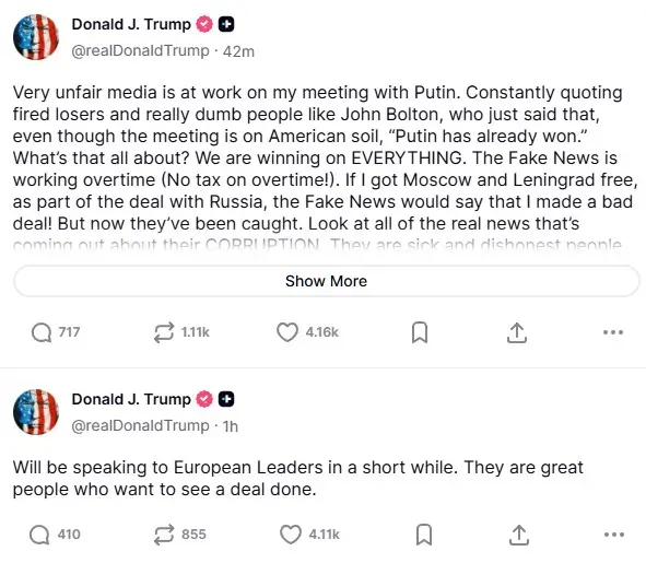 President Donald Trump's post on Truth Social