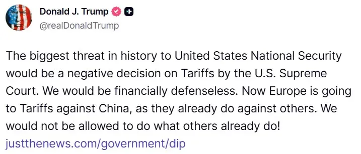 President Donald Trump's post on Truth Social