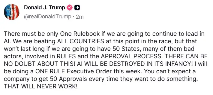 President Donald Trump's post on Truth Social