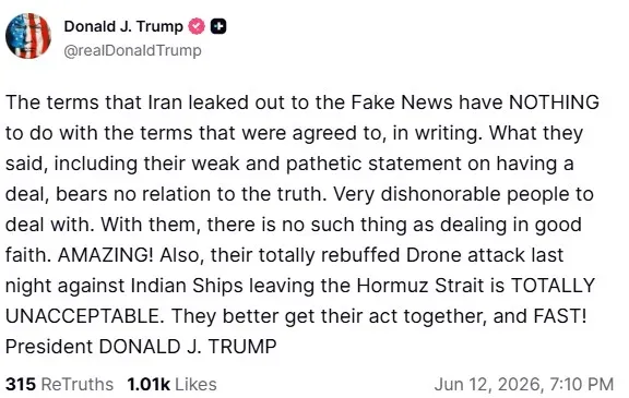President Donald Trump's post on Truth Social