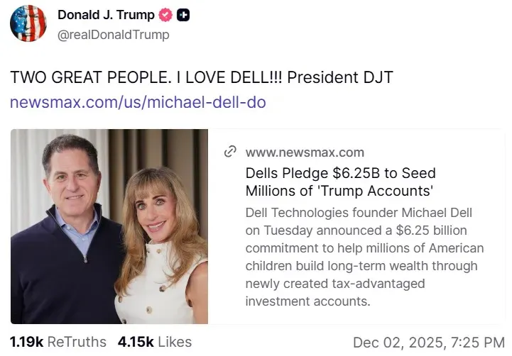 President Donald Trump's post on Truth Social