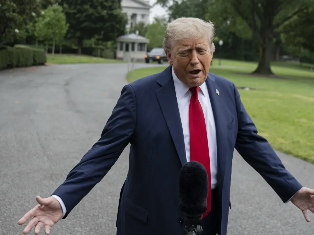United States President Donald Trump departs from the White House to Calgary, Canada on June 15, 2025, in Washington, DC. President Trump speaks to the press before departure. 