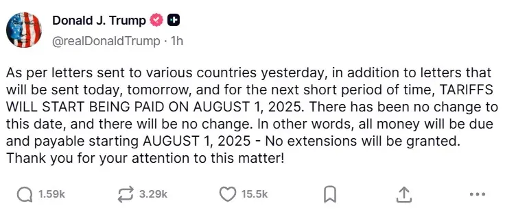 President Donald Trump's post on Truth Social