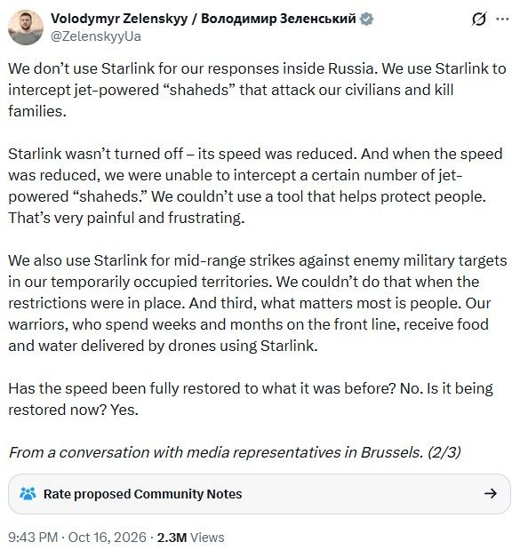  Volodymyr Zelenskyy's post on X