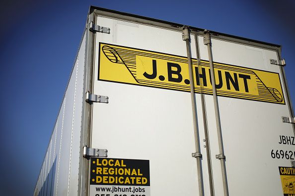A J.B. Hunt Transport Services Inc. tractor trailer parked at a freight depot in Indianapolis, Indiana, U.S., on Saturday, Jan. 15, 2022. J.B. Hunt Transport Services Inc. is scheduled to release earnings on January 18. Photographer: Luke Sharrett/Bloomberg via Getty Images