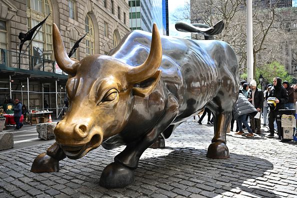 The Charging Bull sculpture near the New York Stock Exchange (NYSE) in the Financial District in New York City (Photo by ANGELA WEISS / AFP) (Photo by ANGELA WEISS/AFP via Getty Images)