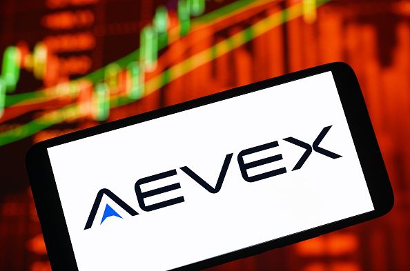 In this photo illustration, an AEVEX logo is seen displayed on a smartphone screen. (Photo Illustration by Pavlo Gonchar/SOPA Images/LightRocket via Getty Images)