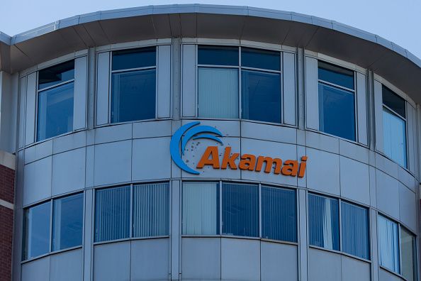 A sign for Akamai technology company is seen on a building in Cambridge, Massachusetts, on March 18, 2017. / AFP PHOTO / DOMINICK REUTER (Photo credit should read DOMINICK REUTER/AFP via Getty Images)