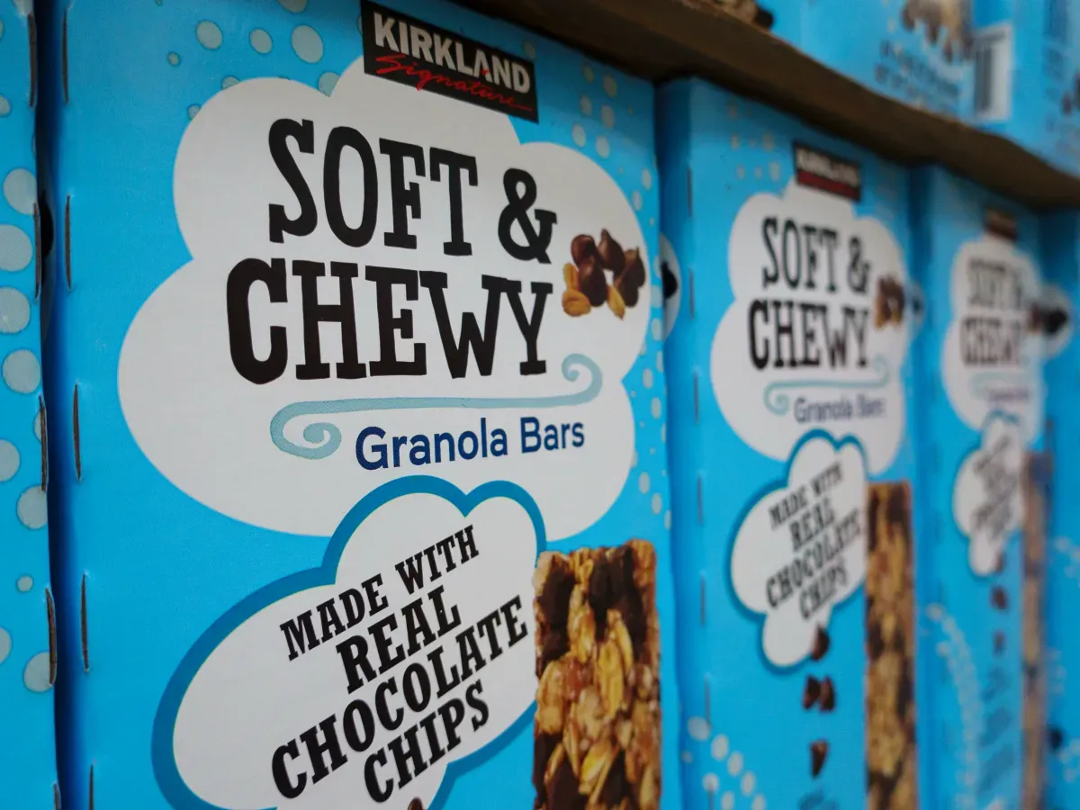 Boxes of Kirkland Signature Soft & Chewy granola bars are stacked at a Costco Wholesale store on April 27, 2025 in San Diego, California. (Photo by Kevin Carter/Getty Images)