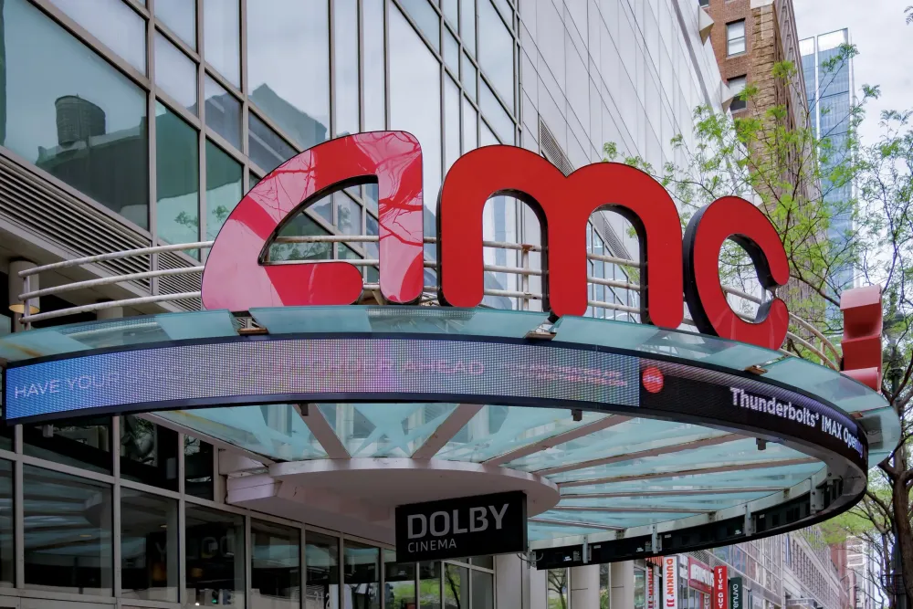 Marquee at the entrance to AMC movie theater in Midtown Manhattan. 