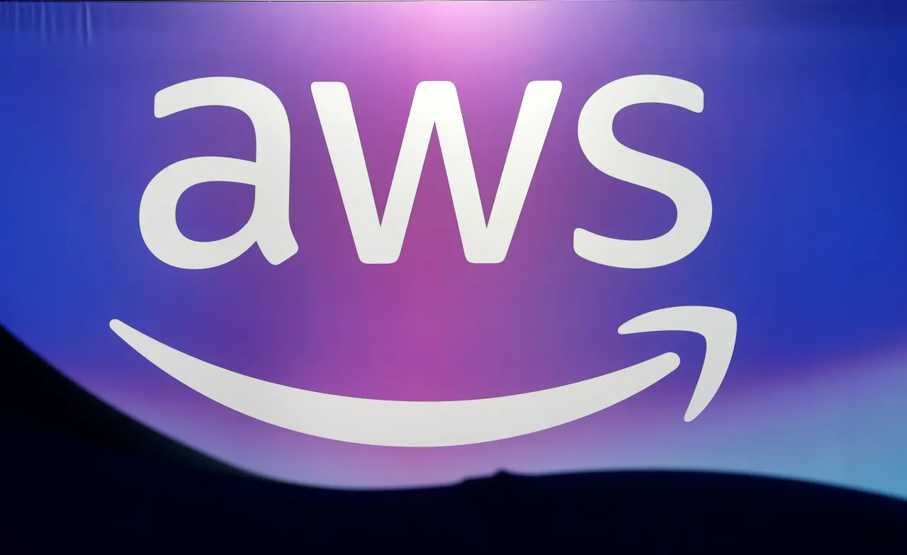 Amazon Web Services (AWS) logo, a division of Amazon displayed during the 9th edition of the VivaTech show at Parc des Expositions Porte de Versailles on June 12, 2025 in Paris. 