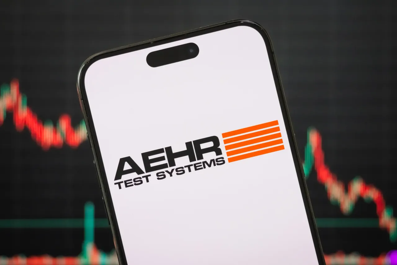 In this photo illustration, the AEHR Test Systems logo is displayed on a smartphone screen, on April 6, 2025, in Chongqing, China. 