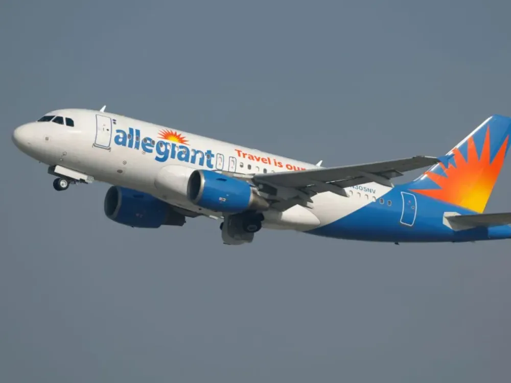 An Allegiant Air Airbus A319-112 aircraft departs Los Angeles International Airport (LAX) for Cincinnati on January 4, 2025 in Los Angeles, California. (Photo by Kevin Carter/Getty Images)