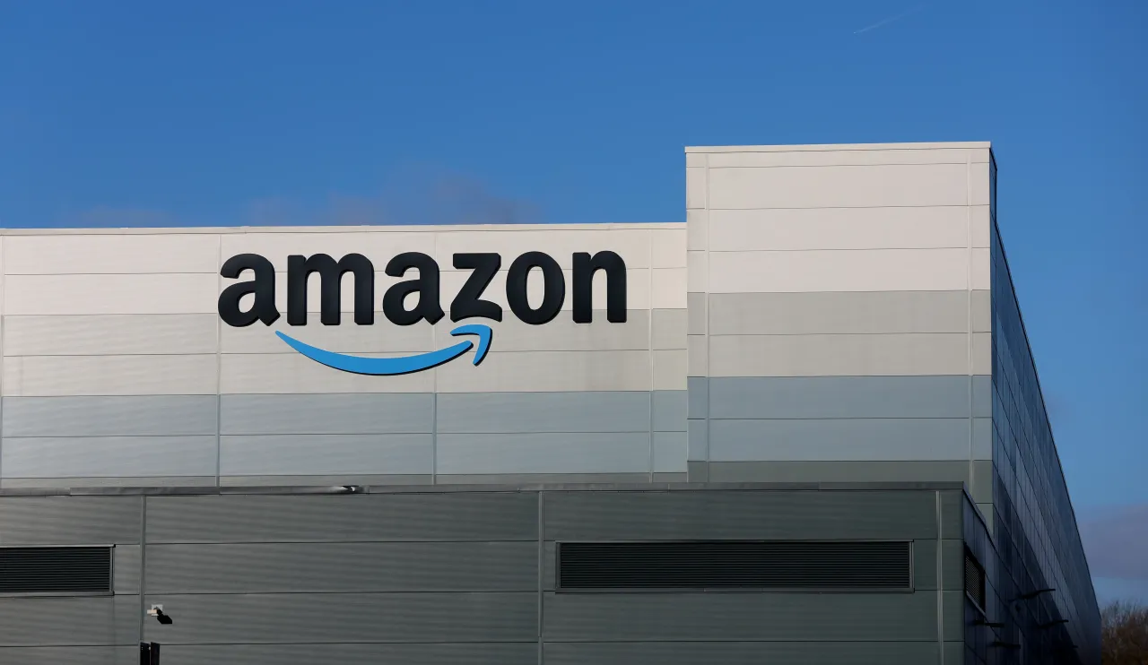 The Amazon logo is displayed outside Amazon UK MAN8 Warehouse on January 30, 2025 in Haydock, United Kingdom. 