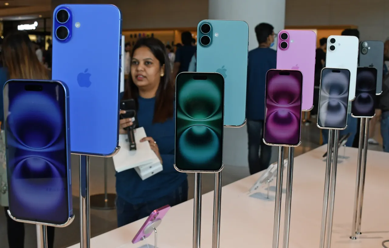  View of iPhone 16 models kept on display at the Apple store in Bandra Kurla Complex (BKC) in Mumbai. 